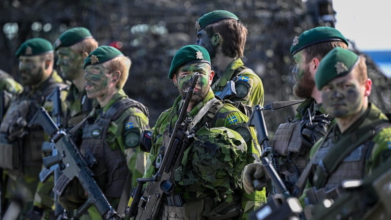Swedish soldiers during the military exercise Aurora 23 at Berga...