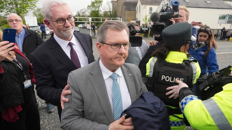 Former DUP leader Sir Jeffrey Donaldson arrives at Newry Magistrates'...