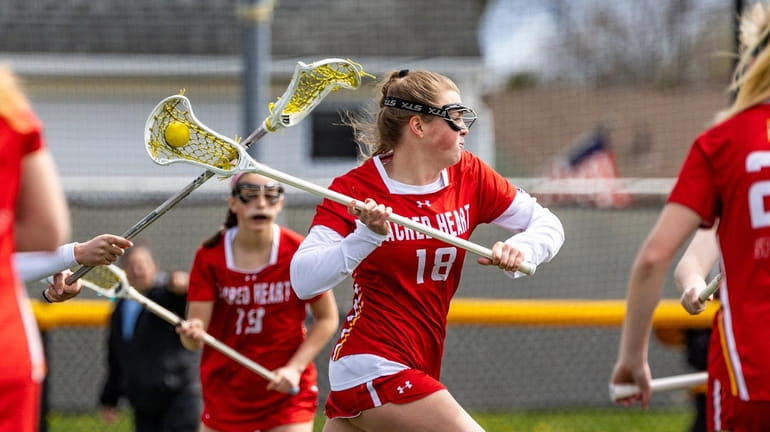 Colleen Thieke #18 of Sacred Heart shoots and scores the...