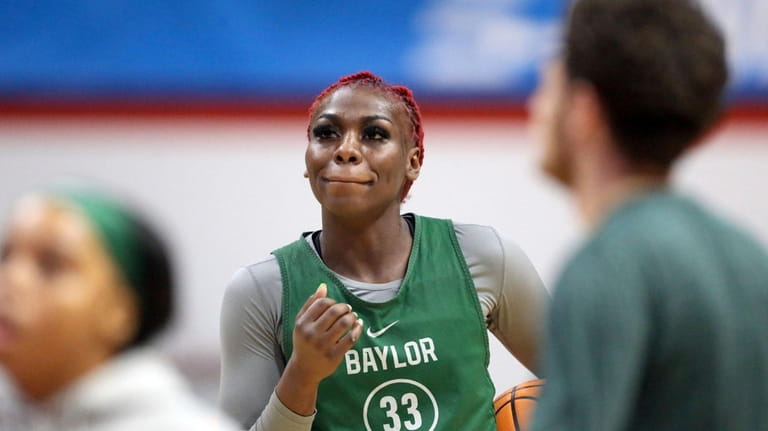 Baylor's Aijha Blackwell (33) practices ahead of a first-round game...