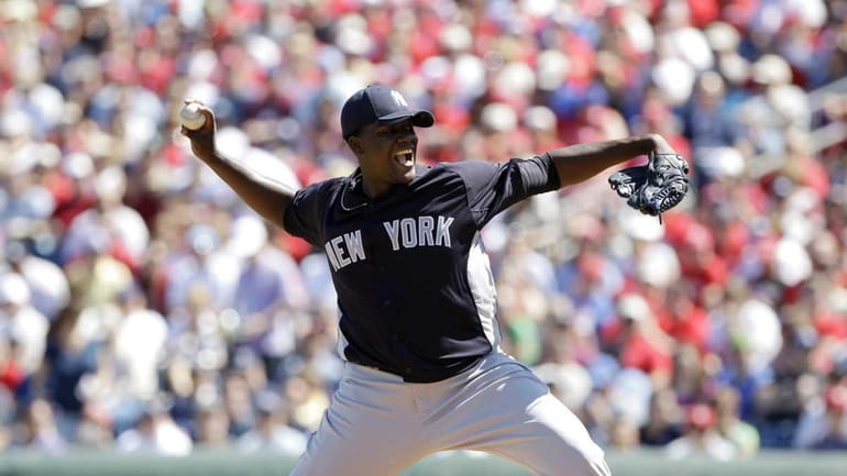 New York Yankees pitcher Michael Pineda throws in the first...