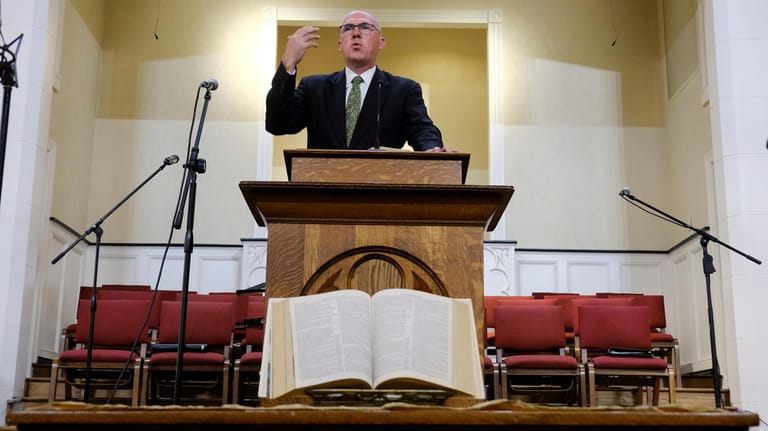 Pastor Bart Barber, president of the Southern Baptist Convention, preaches...