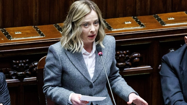 Italian Premier Giorgia Meloni addresses the Chamber of Deputies of...