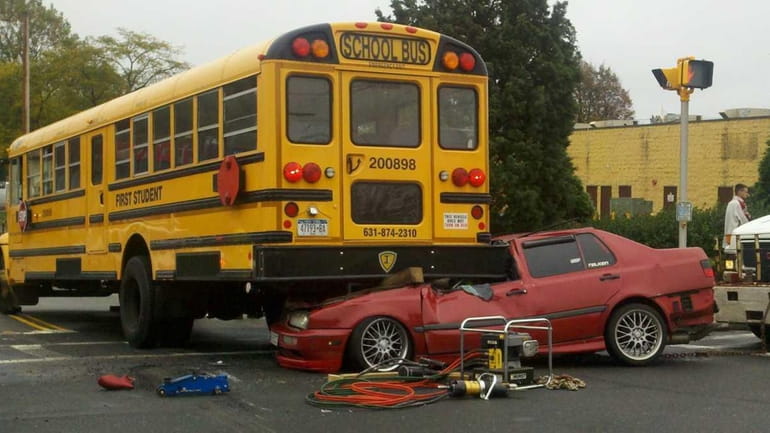 A school bus and car were involved in an accident...
