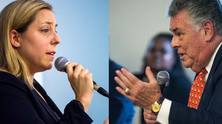 Democrat Liuba Grechen Shirley and Republican Rep. Peter King face off...