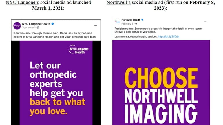 NYU Langone Health is suing Northwell Health over ads that...