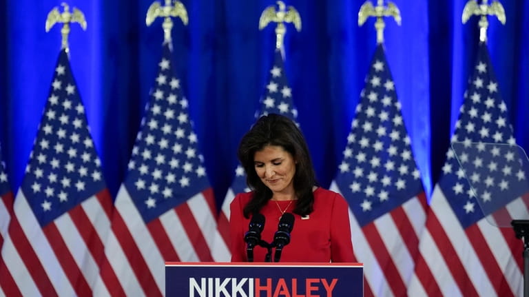 Republican presidential candidate former UN Ambassador Nikki Haley speaks during...