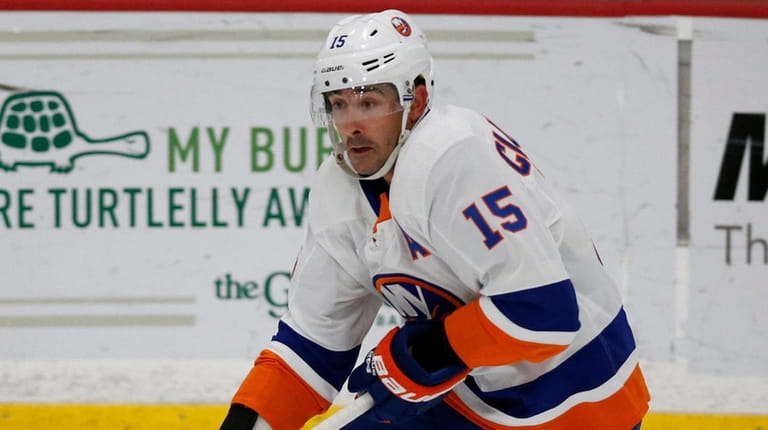 Cal Clutterbuck of the Islanders skates during summer training camp...