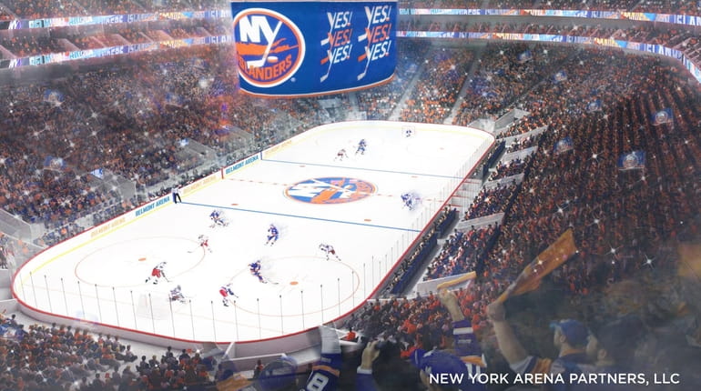 A rendering of the proposed Islanders arena at Belmont Park.