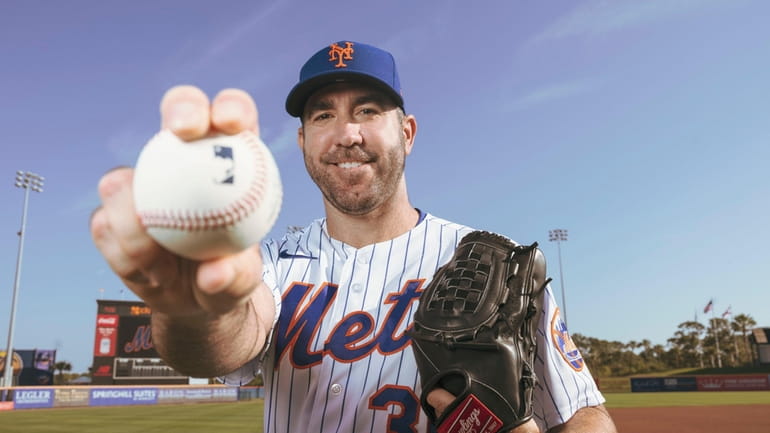 New York Mets pitcher Justin Verlander poses for a portrait...