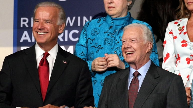 Then-Sen. Joe Biden and former president Jimmy Carter at the 2008 Democratic...