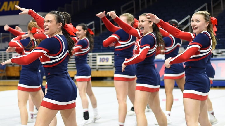 MacArthur teammates compete in the Nassau County cheerleading championships at...