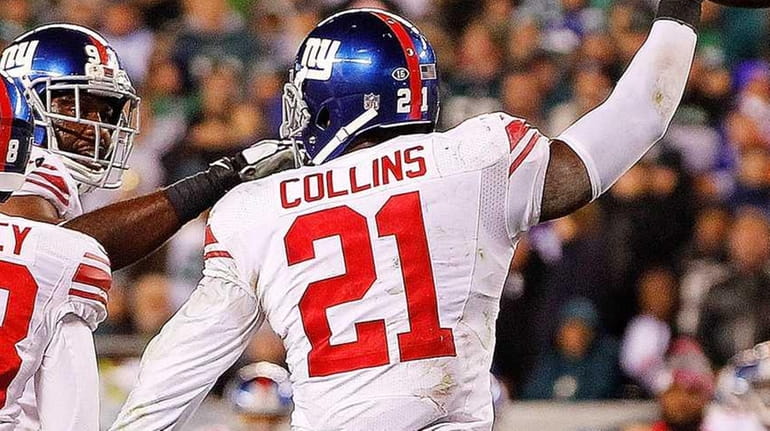 Landon Collins of the New York Giants reacts after making...