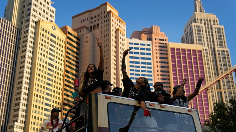 Las Vegas Aces players during a parade to celebrate the...