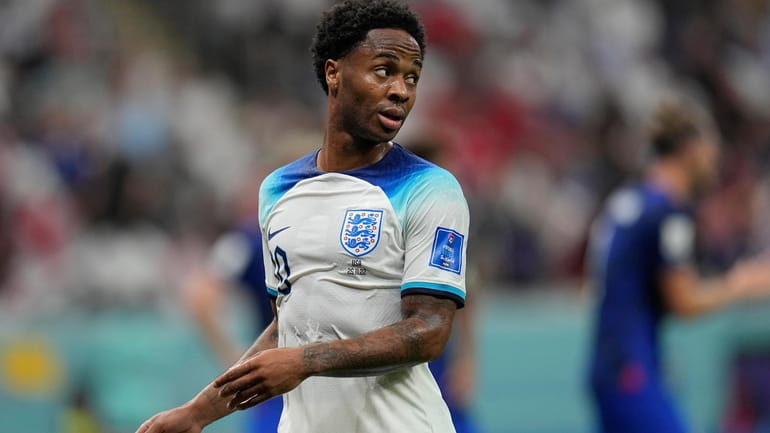 England's Raheem Sterling looks down the field during the World...