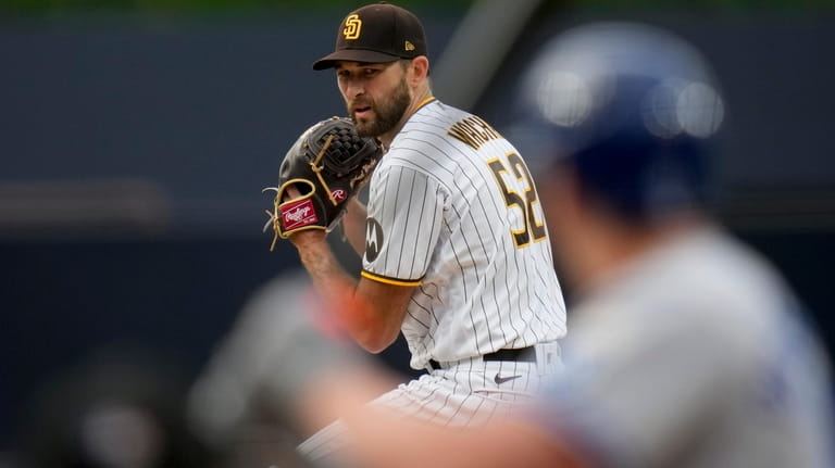 San Diego Padres starting pitcher Michael Wacha works against a...
