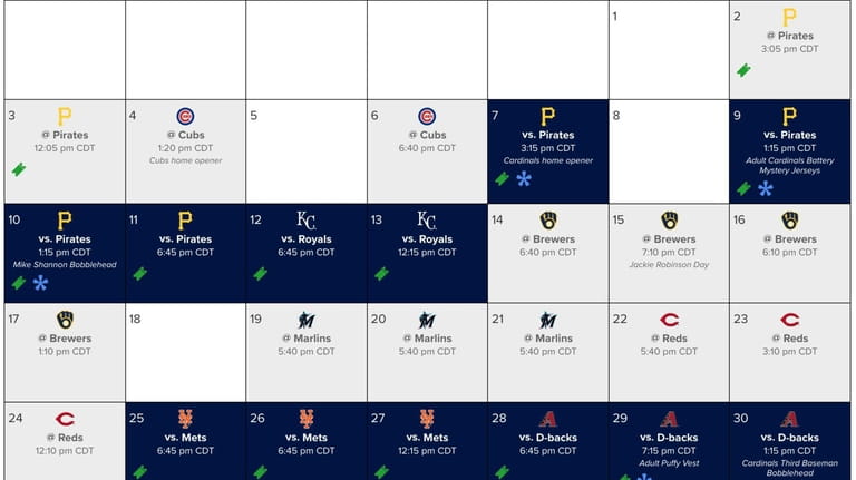 A screenshot of the St. Louis Cardinals' schedule on their...