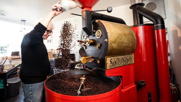 Aldo Maiorana of Aldo's Coffee Company in Greenport roasts coffee...