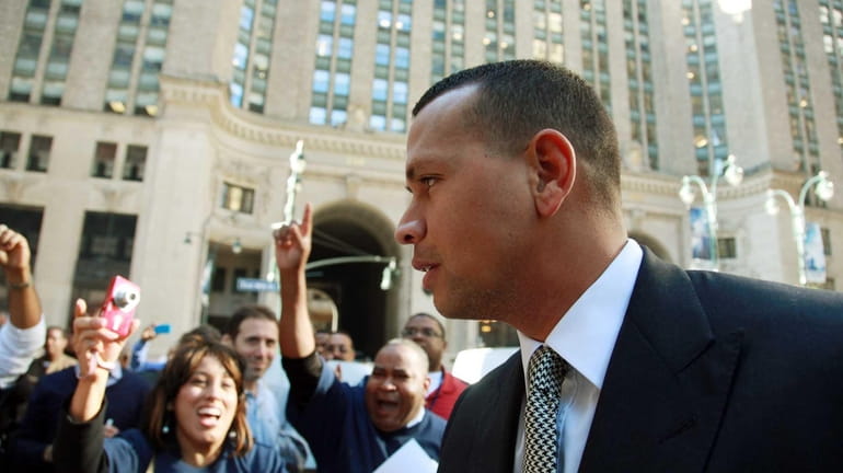 Alex Rodriguez arrives at the offices of Major League Baseball...