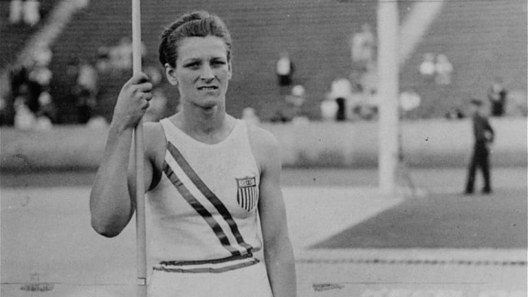 USA's Mildred "Babe" Didrikson before her first throw in the...