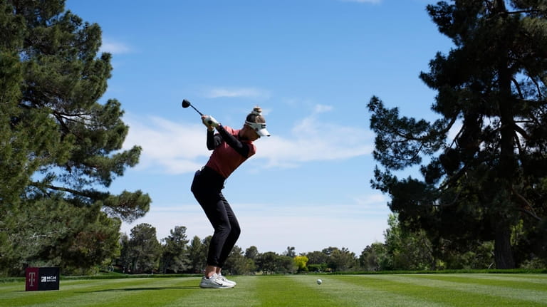 Nelly Korda hits off the second tee during the final...