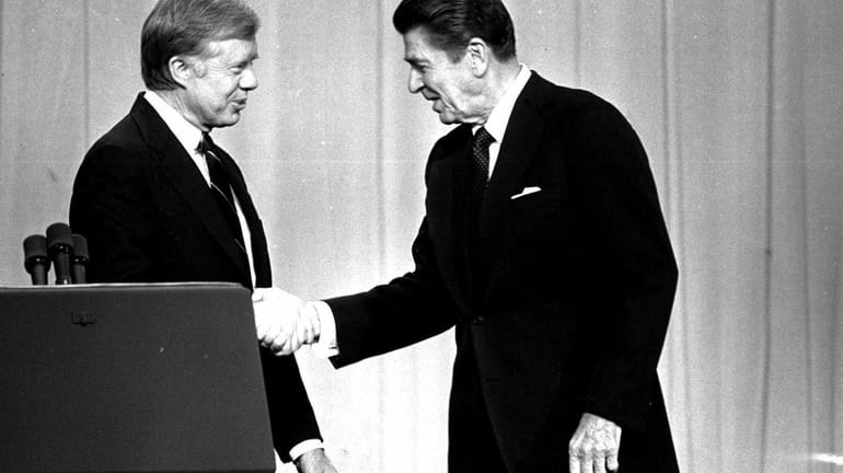 President Jimmy Carter, left, and Republican Presidential candidate Ronald Reagan...