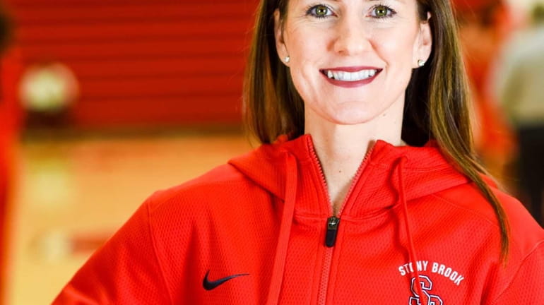 Stony Brook University women's basketball coach Caroline McCombs poses for...