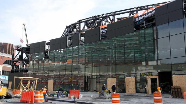 The main entrance of the Barclays Center under construction. (Feb....
