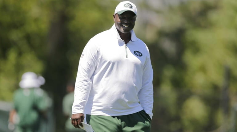 New York Jets head coach Todd Bowles smiles during practice...