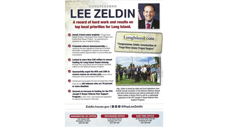 Rep. Lee Zeldin wrote this taxpayer-funded mailing for residents of...
