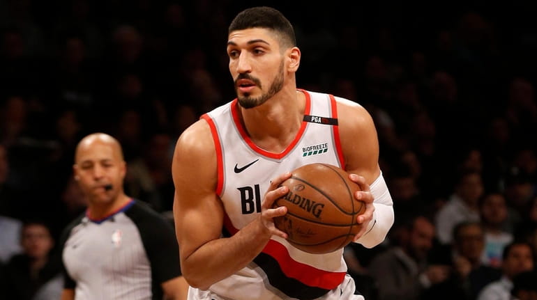 Enes Kanter of the Trail Blazers controls the ball during...