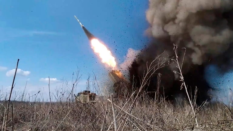 In this photo taken from video released by Russian Defense...