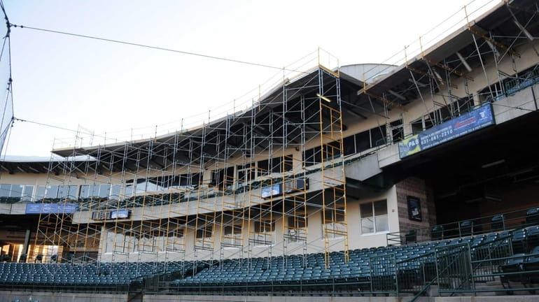 The roof of Bethpage Ballpark is being fixed after sustaining...