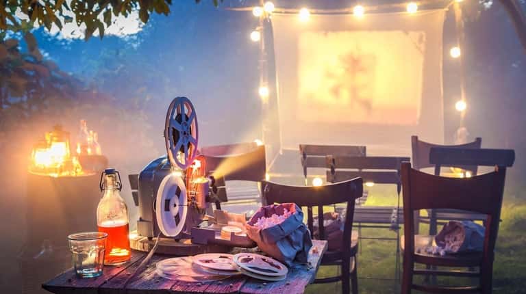 An outdoor movie projector