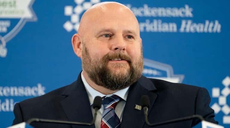 Giants head coach Brian Daboll speaks during a news conference...