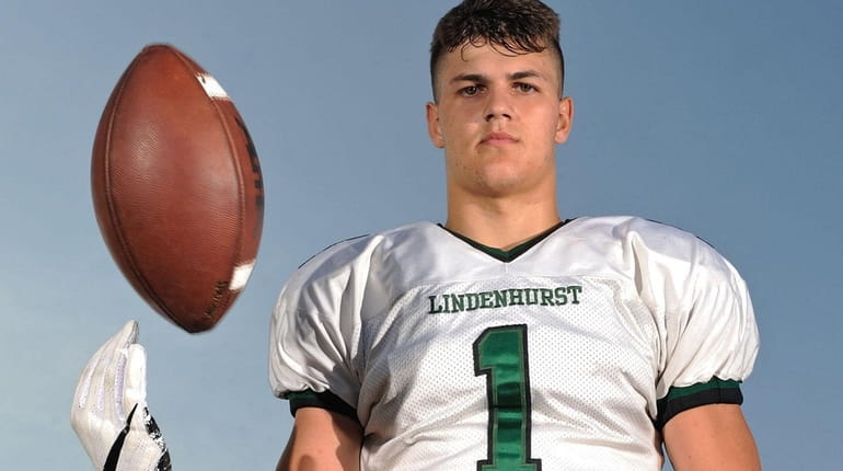 Jeremy Ruckert, standout tight end for Lindenhurst's football team, poses...
