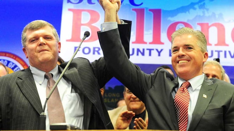 Rich Schaffer, left, takes the stage with Steve Bellone at...