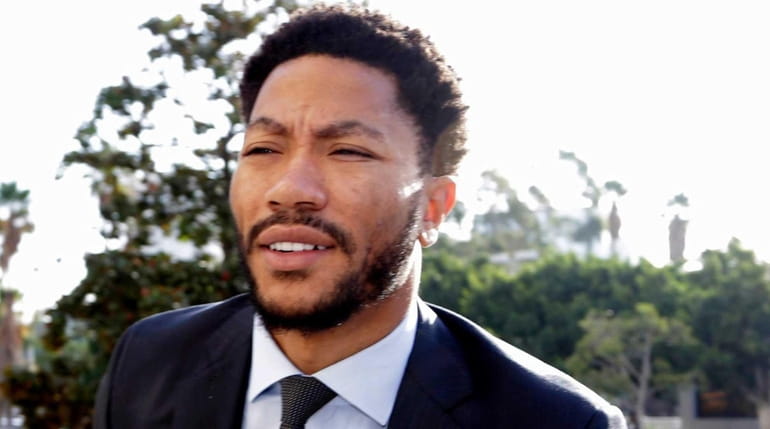 Derrick Rose arrives at Federal Court in Los Angeles, Tuesday,...