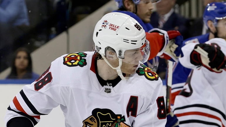 Patrick Kane #88 of Chicago skates during the second period...