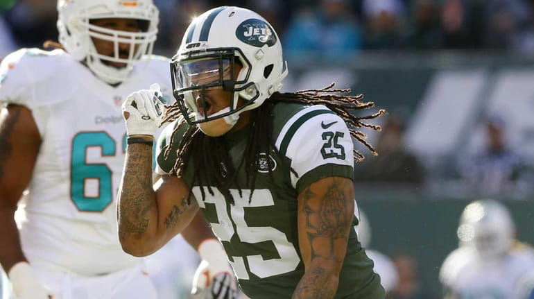 Calvin Pryor #25 of the New York Jets reacts after...