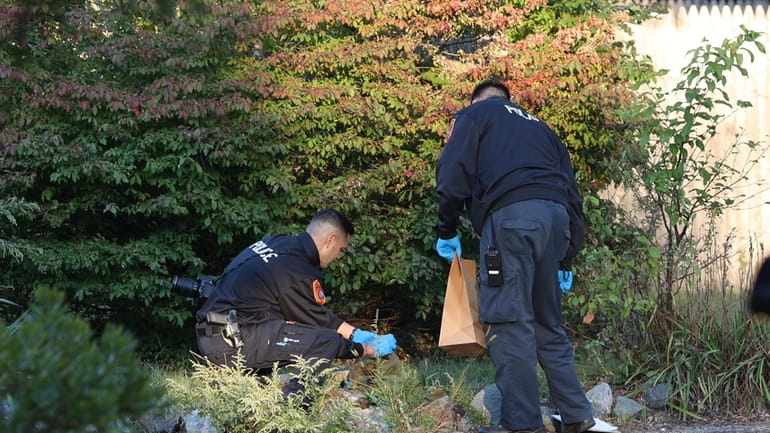 Suffolk County police collect evidence last month on St. George...