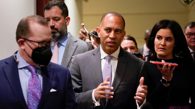 The clout of Democratic Rep. Hakeem Jeffries, seen talking with reporters...