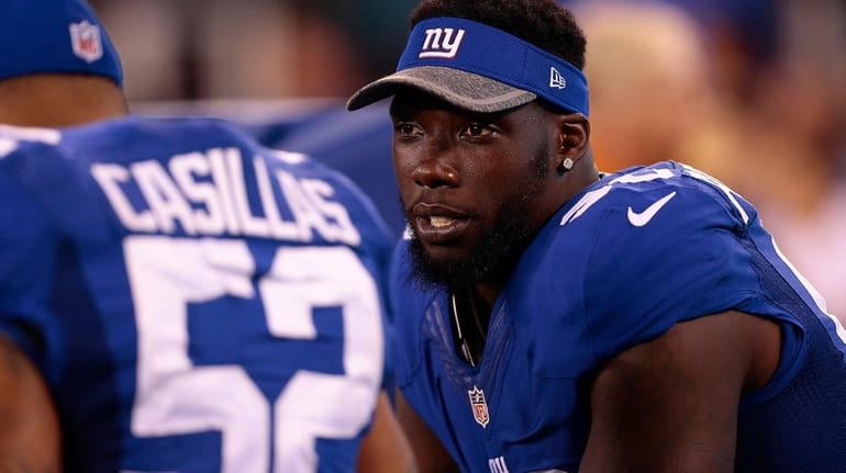 Jason Pierre-Paul on the sidelines during a preseason game against...