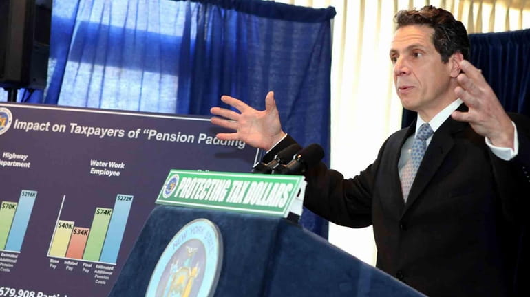 State Attorney General Andrew Cuomo speaks in Brookville about his...