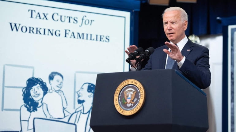 President Joe Biden speaks about the child tax credit relief...