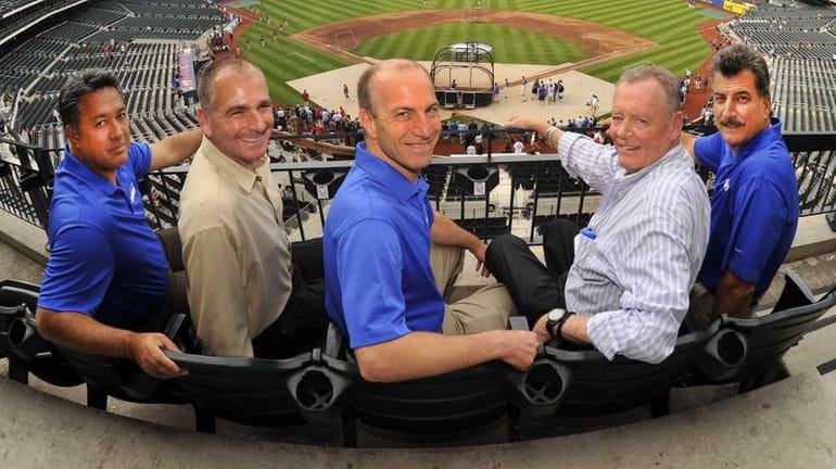 The SNY broadcast team for Mets game, from left: Ron...