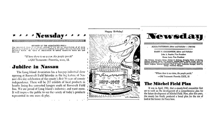 The Newsday editorials from Oct. 6, 1949, left, and Oct. 6,...