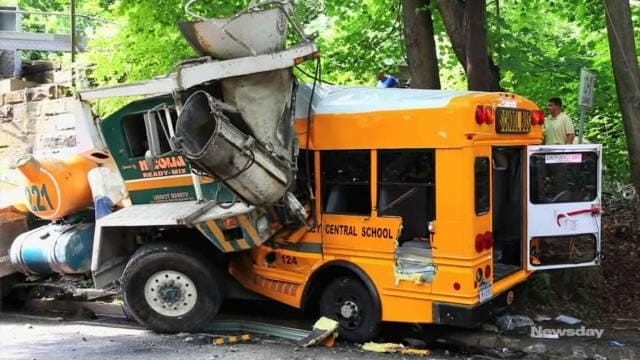 A school bus driver died and 6 others were hurt...