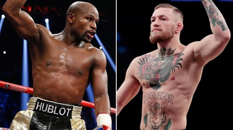 This composite image shows Floyd Mayweather Jr., left, and Conor...