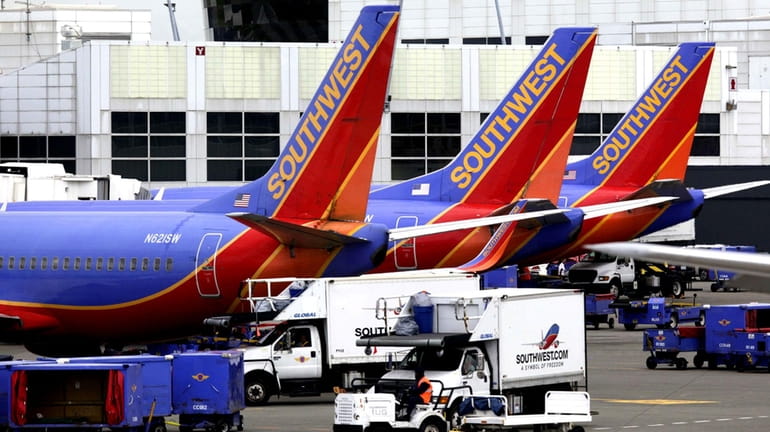 Southwest Airlines planes are shown at Seattle-Tacoma International Airport. (June...